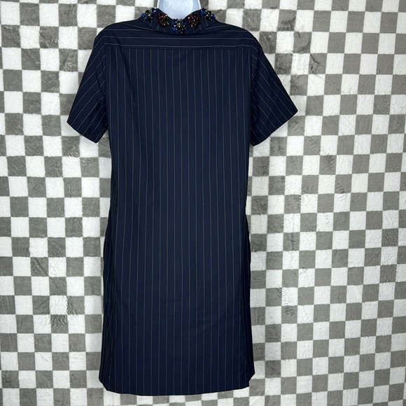 Banana Republic Pinstripe navy collared dress, rhinestone neckline pockets S - Picture 6 of 10